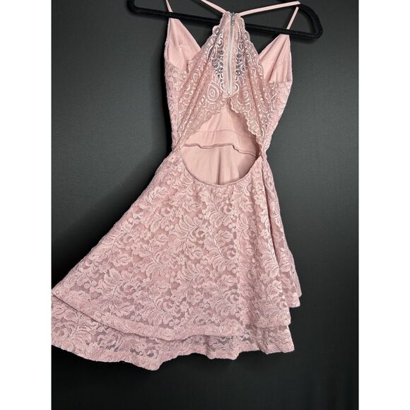 Windsor Blush Pink Coquette Fairycore Lace Strappy Homecoming Dress - Picture 6 of 8